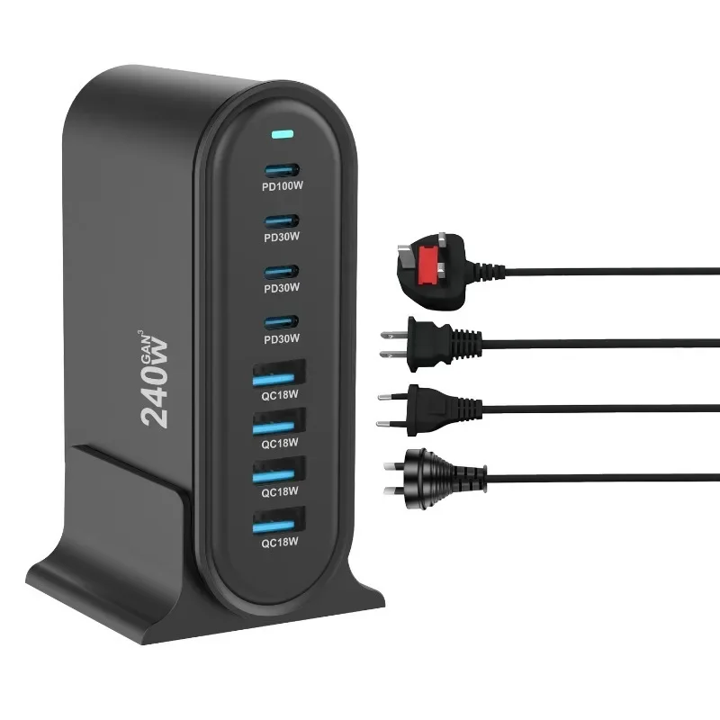 240 Вт Настольное зарядное устройство GaN 8-портовое зарядное устройство USB Type C PD Fast Charge 3.0 USB Type C Быстрое зарядное устройство для мобильных устройств USB (art.: 3920d07d6ec75) - 3920d07d6ec75