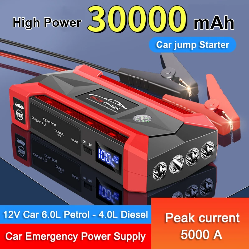 Portable Car Battery Starter 30000mAh Power Bank Jump Starter for 12V Petrol Diesel Car Emergency Battery Booster Start Power