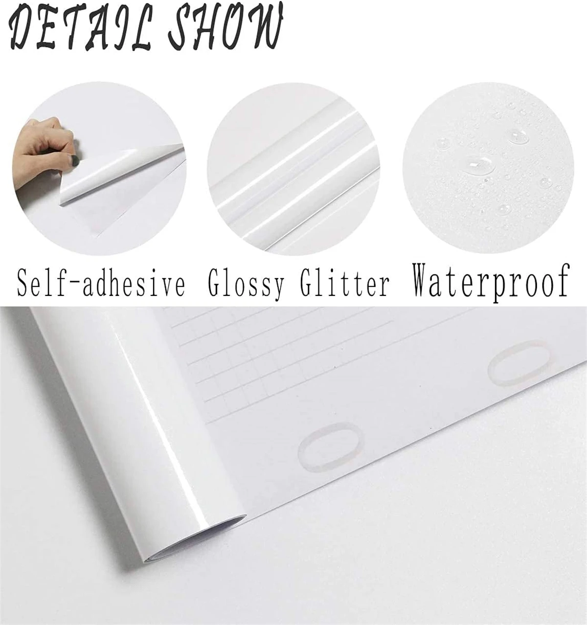 Фото 60/80 см Глянцевая белая контактная бумага glosglitter, чистый белый пилинг и клейкие обои, виниловая самоклеящаяся Водонепроницаемая блестящая настенная бумага №4
