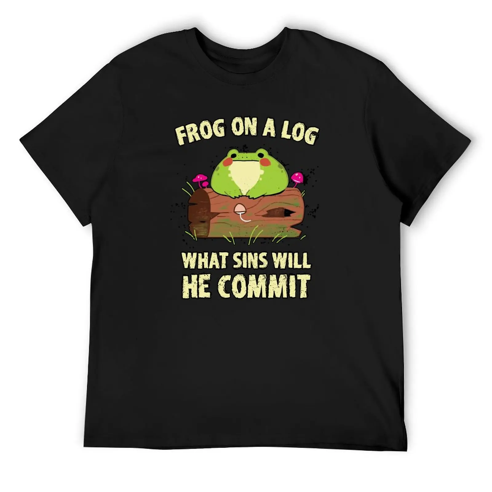 Футболка «FROG ON A LOG, WHAT SINS WILL HE COMMIT», мужские футболки с рисунком, черные милые топы, мужские футболки