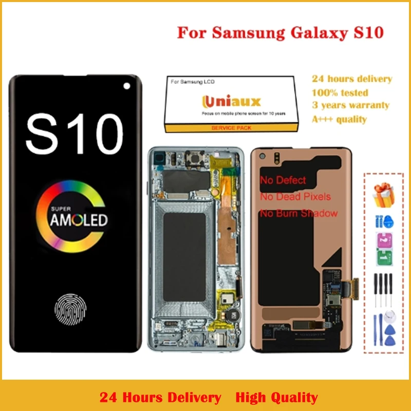 6,1-дюймовый ЖК-дисплей AMOLED для Samsung S10 G973, ЖК-дисплей для Samsung S10 G973F, дигитайзер сенсорного экрана в сборе, запасные части