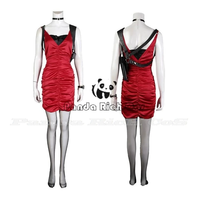 Фото Злое платье Cheongsam, красный парик Ада, обувь на Хэллоуин, карнавальный костюм для маскировки, женский костюм Resident 4, Ада Вонг, карнавальный костюм для девочек №4