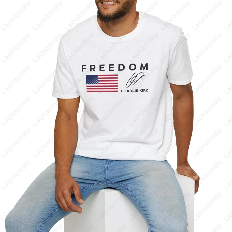 Свобода Чарли Кирк Белые футболки The Old Glory Американский национальный флаг Топы с графическим принтом Мужчины Женщины Хлопковая футболка унисекс в стиле хипстер