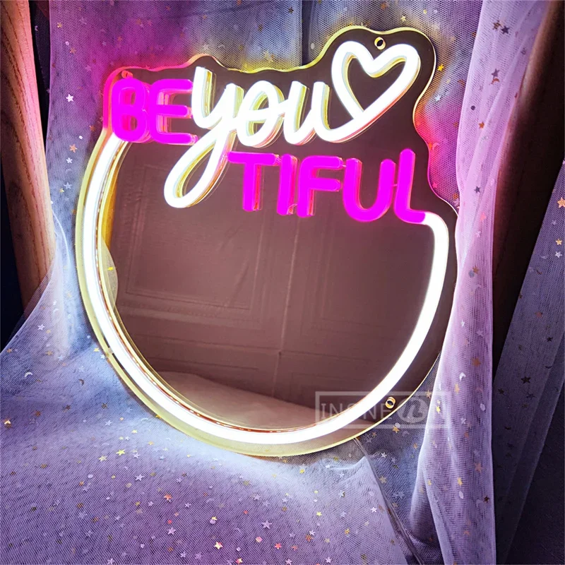 Фото Be You Tiful-LED неоновая световая вывеска для стены, комнаты девушки, подвесная неоновая вывеска, спальня, украшение салона красоты №4