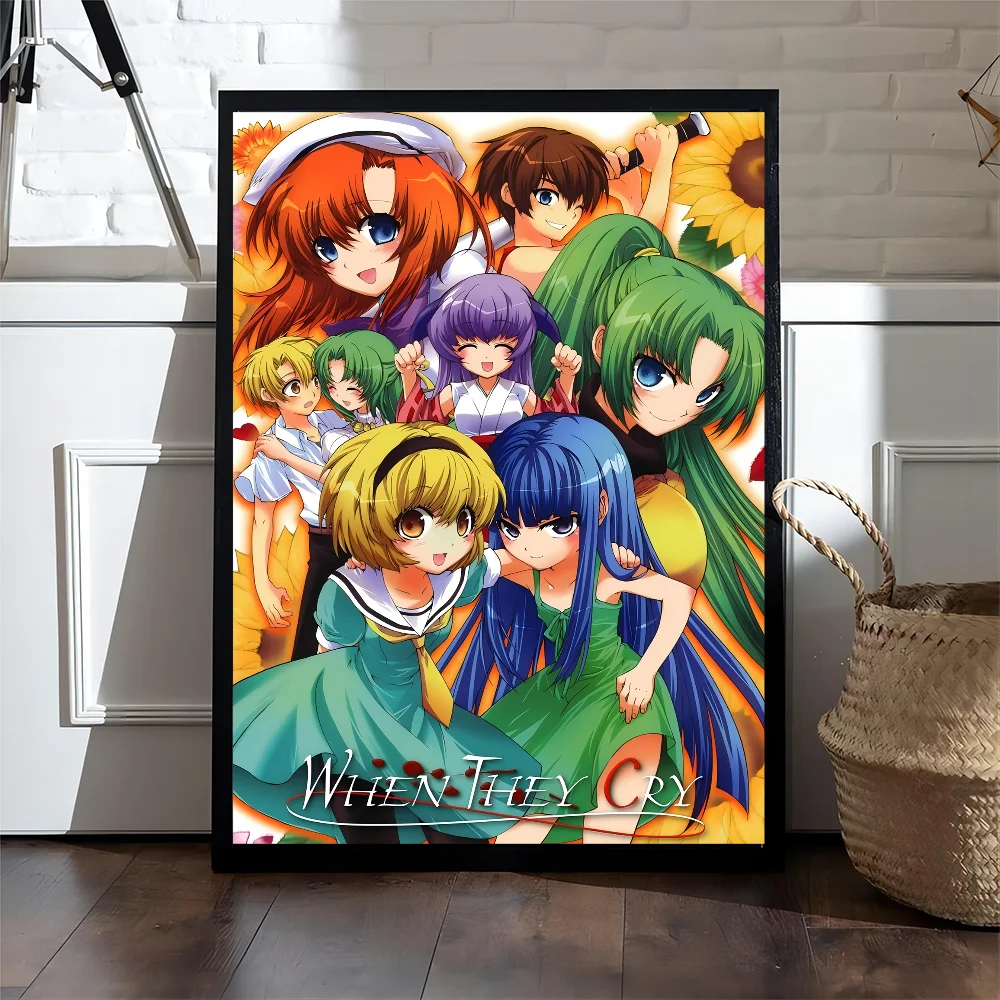 Фото Higurashi When They Cry Классические винтажные постеры Белая бумага Печатает Плакаты Искусство Kawaii Декор комнаты №2