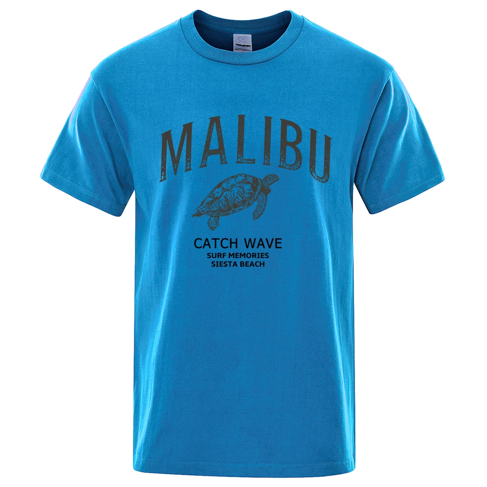 Фото Мужская свободная футболка Malibu Catch, Повседневная летняя дышащая футболка большого размера с принтом морской черепахи, 100% хлопок №2