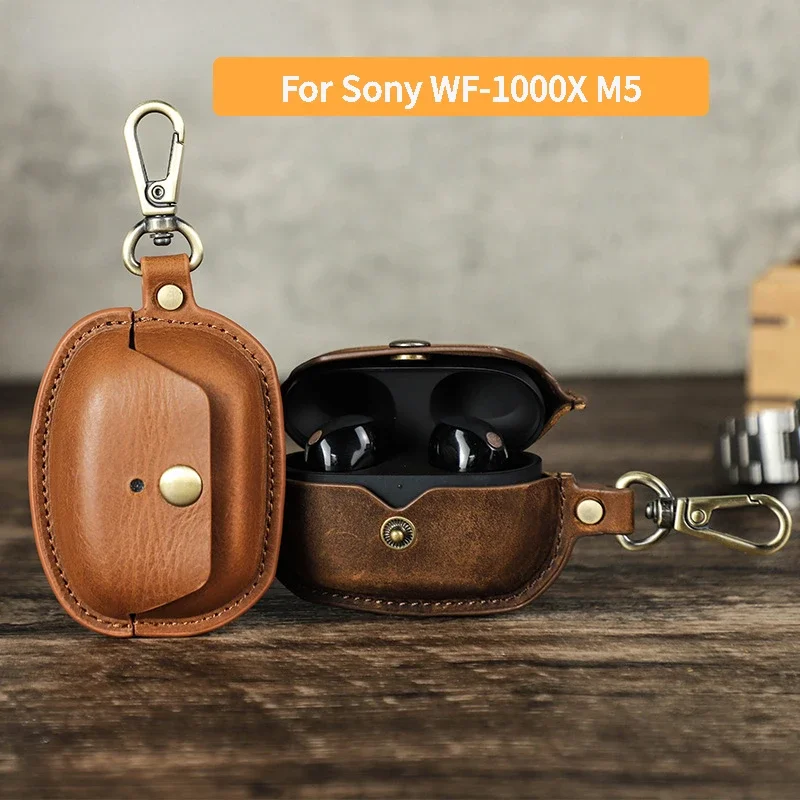 Фото Чехол для наушников из натуральной кожи для Sony WF-1000XM5, чехол для зарядки беспроводных Bluetooth-наушников, защитная сумка Crazy Horse из воловьей кожи №2