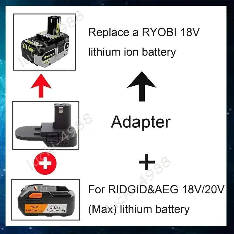 Фото Адаптер-переходник для аккумулятора AEG RIDGID 18 В, конвертер для аккумулятора Ryobi ONE + 18 В, адаптер для разъема электроинструмента (без аккумулятора) №4