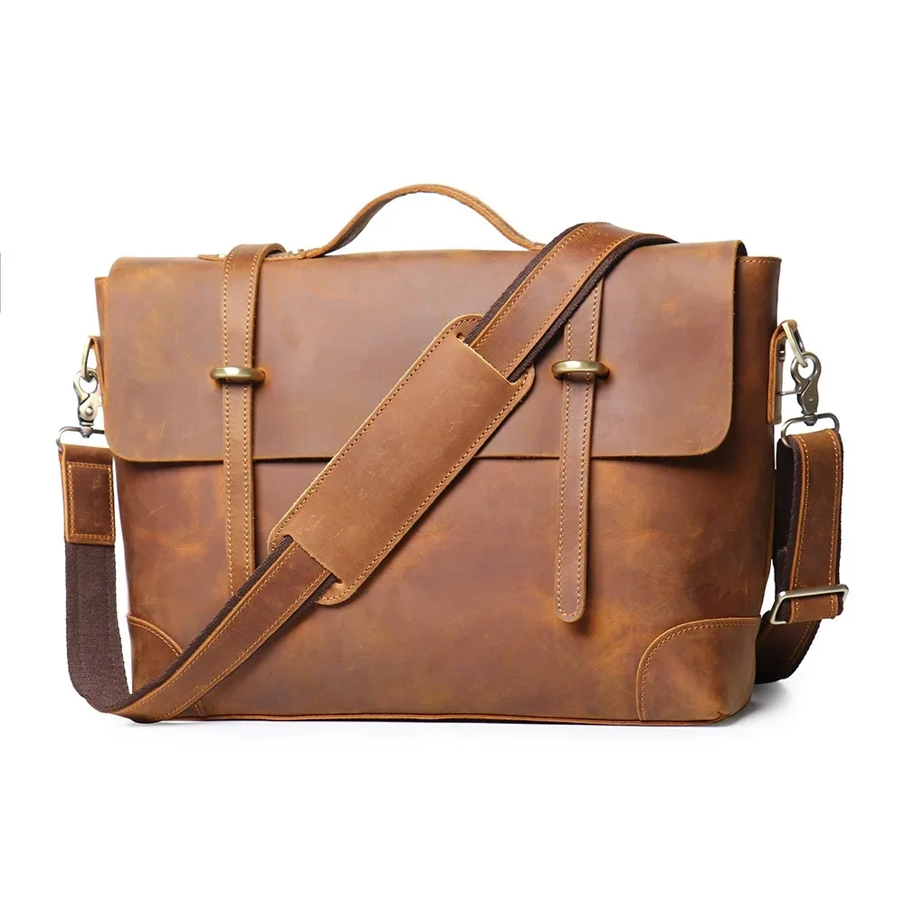 Винтажный Коричневый мужской портфель из натуральной кожи Crazy Horse Highend A4, портфель для ноутбука 14 дюймов, сумка-мессенджер, сумка M8020