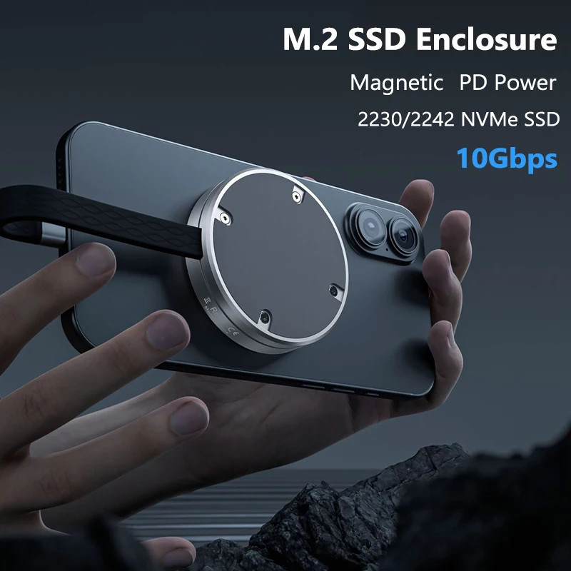 Магнитный корпус M.2 2230 2242 NVMe SSD, 10 Гбит/с, жесткий диск, USB C 3.2 Gen2 to NVMe PCI-E PD 100 Вт, зарядка для iPhone15/16 Pro