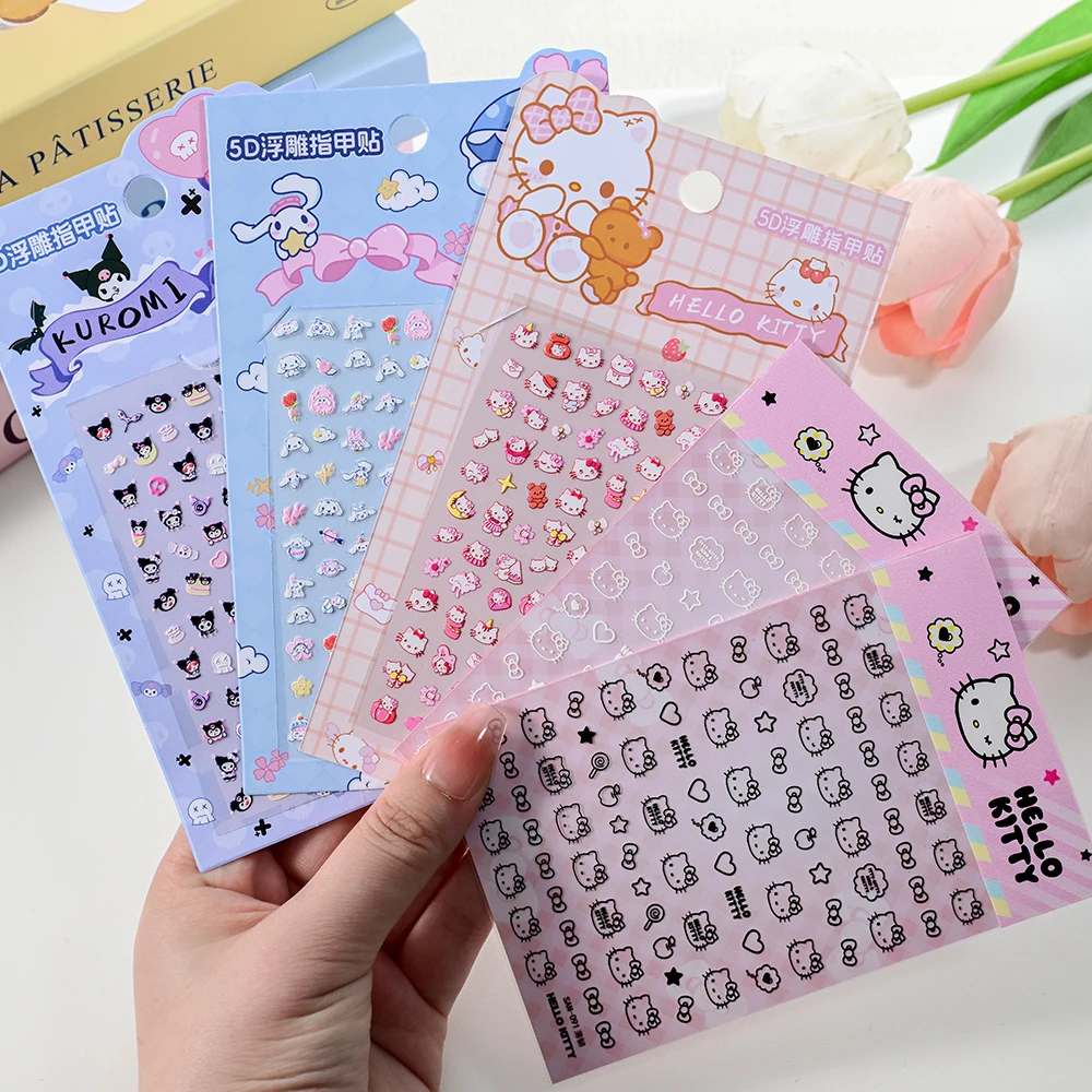 1 шт., наклейки для ногтей с рисунком Куроми «Hello Kitty», 5D Kawaii Melody Cinnamoroll, клейкие наклейки, сделай сам, бант, сердце, звезда, маникюрные слайдеры (art.: 3920d24a07164) - 3920d24a07164
