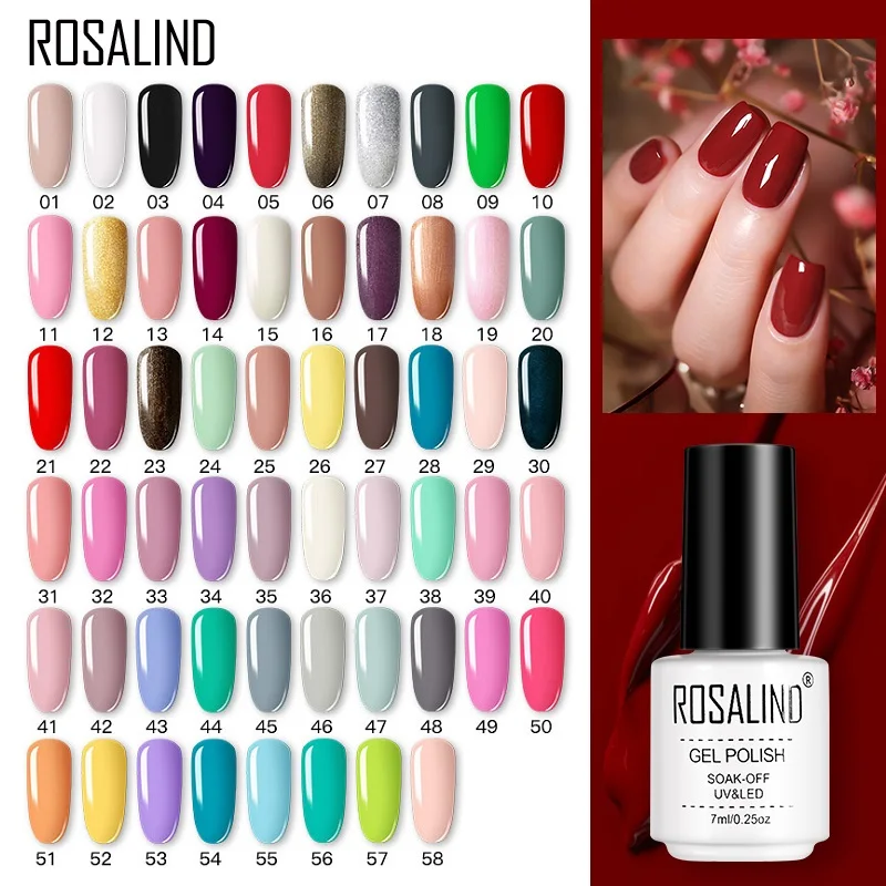 Стеклянный флакон ROSALIND, Гель-лак для ногтей, цветной гель для летнего ногтевого дизайна, УФ-гель для ногтей, резиновое/отшелушивающее Базовое покрытие, гель-лаки
