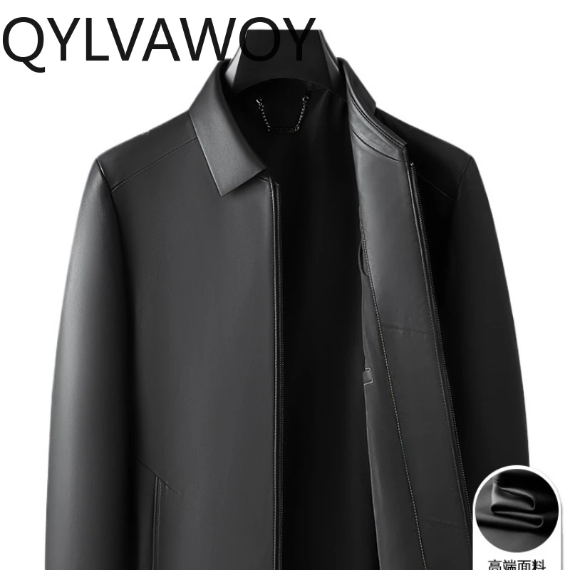 QYLVAWOY 2025, осенне-зимняя мужская куртка из натуральной кожи, новый стиль, деловая повседневная верхняя одежда для папы, kurtka skórzana męska LJ2621 Пальто и куртки