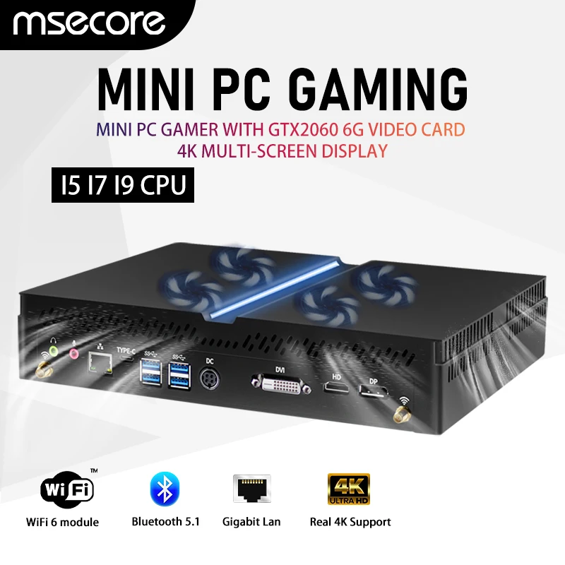 Игровой мини-ПК MSECORE, игровой ПК с Windows 11, i5, i7, i9, процессор с GTX2060, 6 ГБ видеокартой, мини ПК для игр, 4k, многоэкранный дисплей