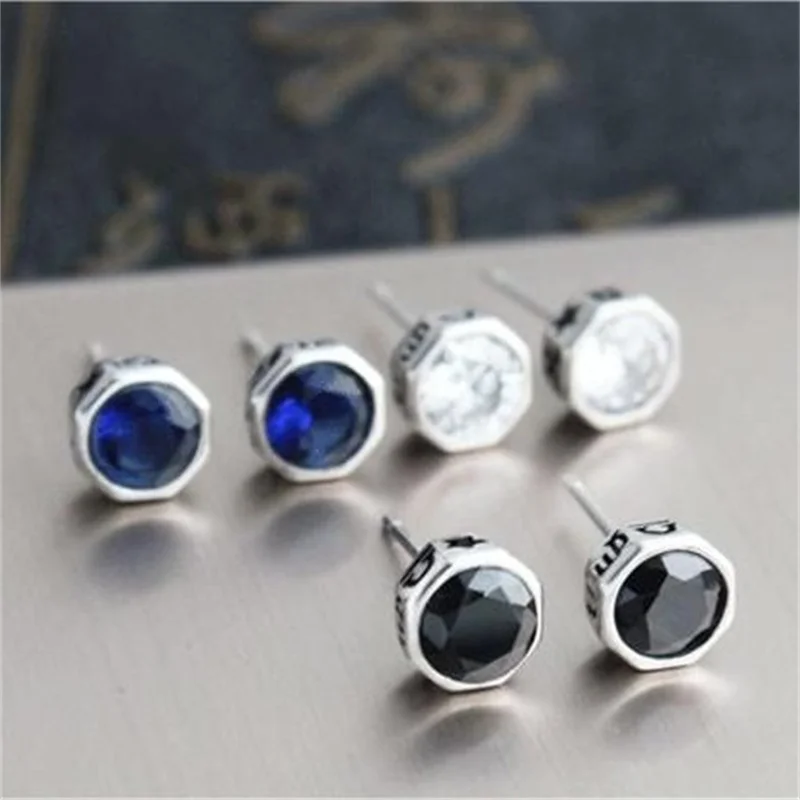 Серьги-кольца мужские из серебра 925 пробы, с кристаллами