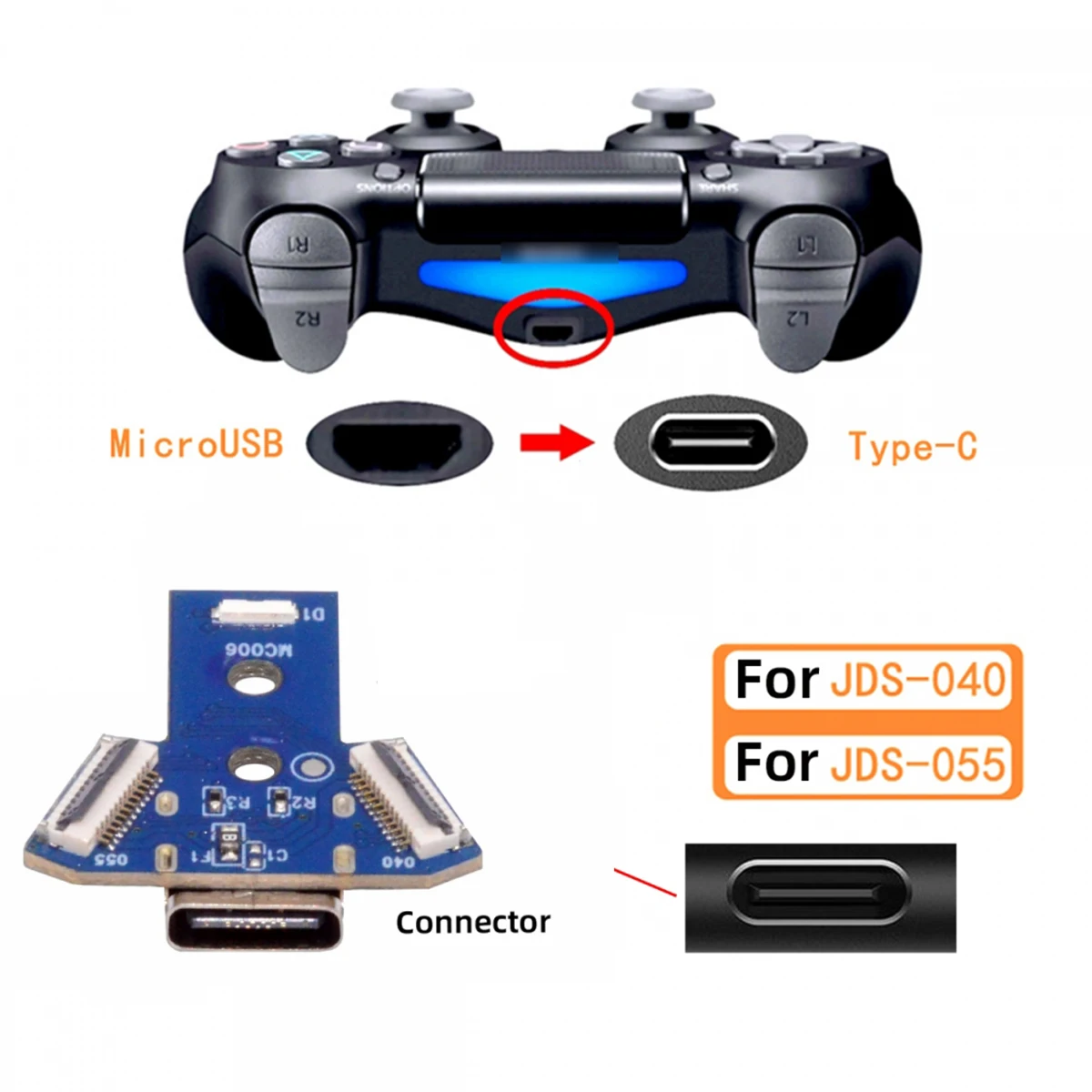 Фото Гнездовой разъем Type-C, замена Micro-USB 5-контактного разъема для PS4 DualShock JDS-040 JDS-055, модуль разъема платы для ремонта №2