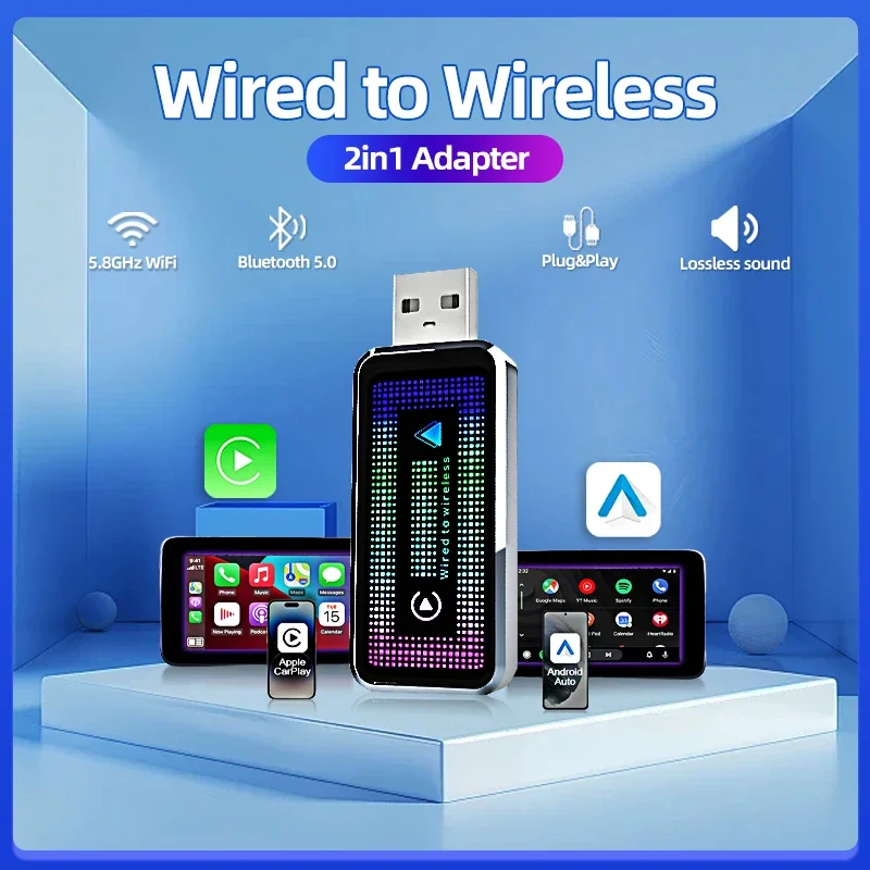 Мини-2 в 1 Ai Box Проводной к беспроводному адаптеру CarPlay и Android Auto 5 ГГц Wi-Fi для Alfa Romeo Volvo BMW Kia Hyundai Honda Ford