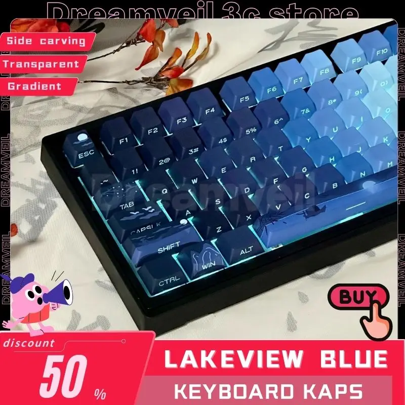 Колпачки для клавиш Lakeview с синей боковой гравировкой Pbt Cherry 131, клавиши для Mx Switch Hi75 68 104 64, механические колпачки для клавиш с набором номера, на заказ