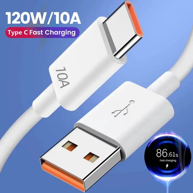 Кабель USB Type-C на 10 А, 120 Вт, провод для быстрой зарядки для Huawei Mate 40, 50, Xiaomi Poco, Samsung 23, Зарядные USB-кабели, шнур для передачи данных