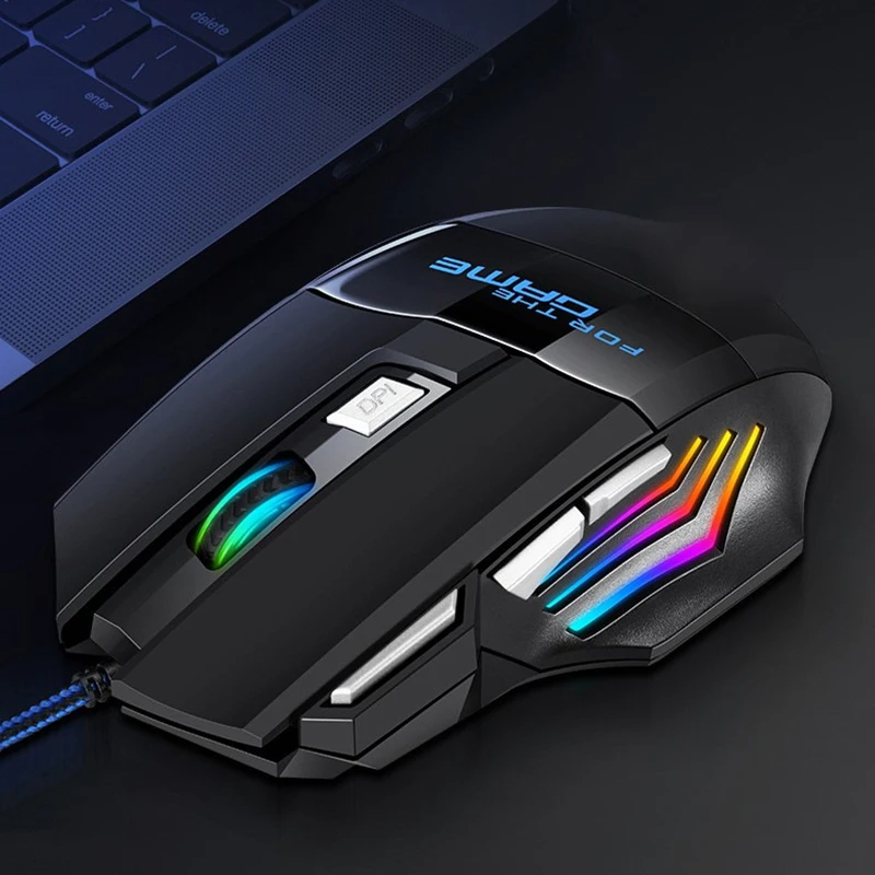 Проводная игровая USB-мышь с RGB-подсветкой, эргономичная игровая мышь, 2400 точек на дюйм, регулируемая, 7 клавиш, 7 цветов для ноутбуков, ноутбуков, настольных принадлежностей (art.: 3920cd20cb3f1) - 3920cd20cb3f1