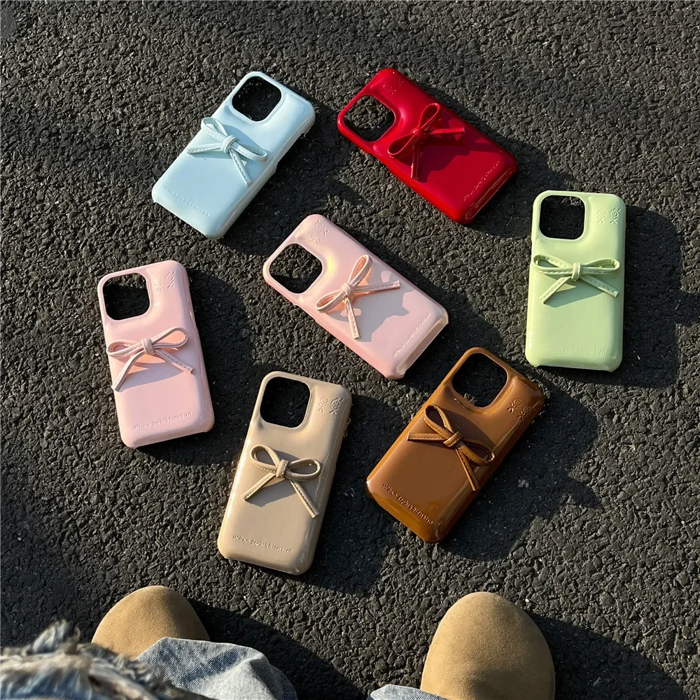 INS корейский винтажный красный кожаный чехол для телефона с 3D бантом для IPhone 15 14 13 16 Pro Max креативное глянцевое мыло мягкий чехол для девочек (art.: 3920cd7d3da35) - 3920cd7d3da35