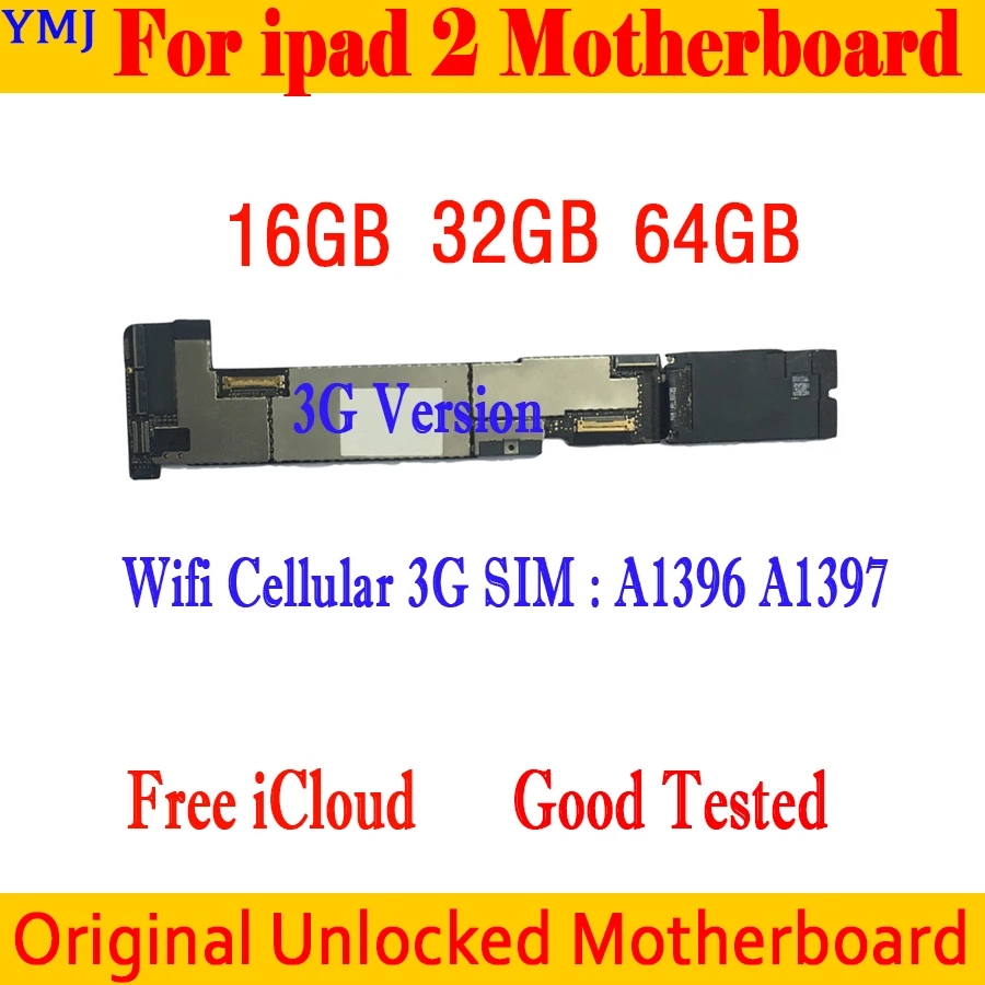 16 Гб/32 ГБ/64 ГБ для iPad 2 материнская плата с бесплатным iCloud, 100% Оригинал разблокирован для iPad 2 материнская плата, Wifi Версия 2,1 2,4