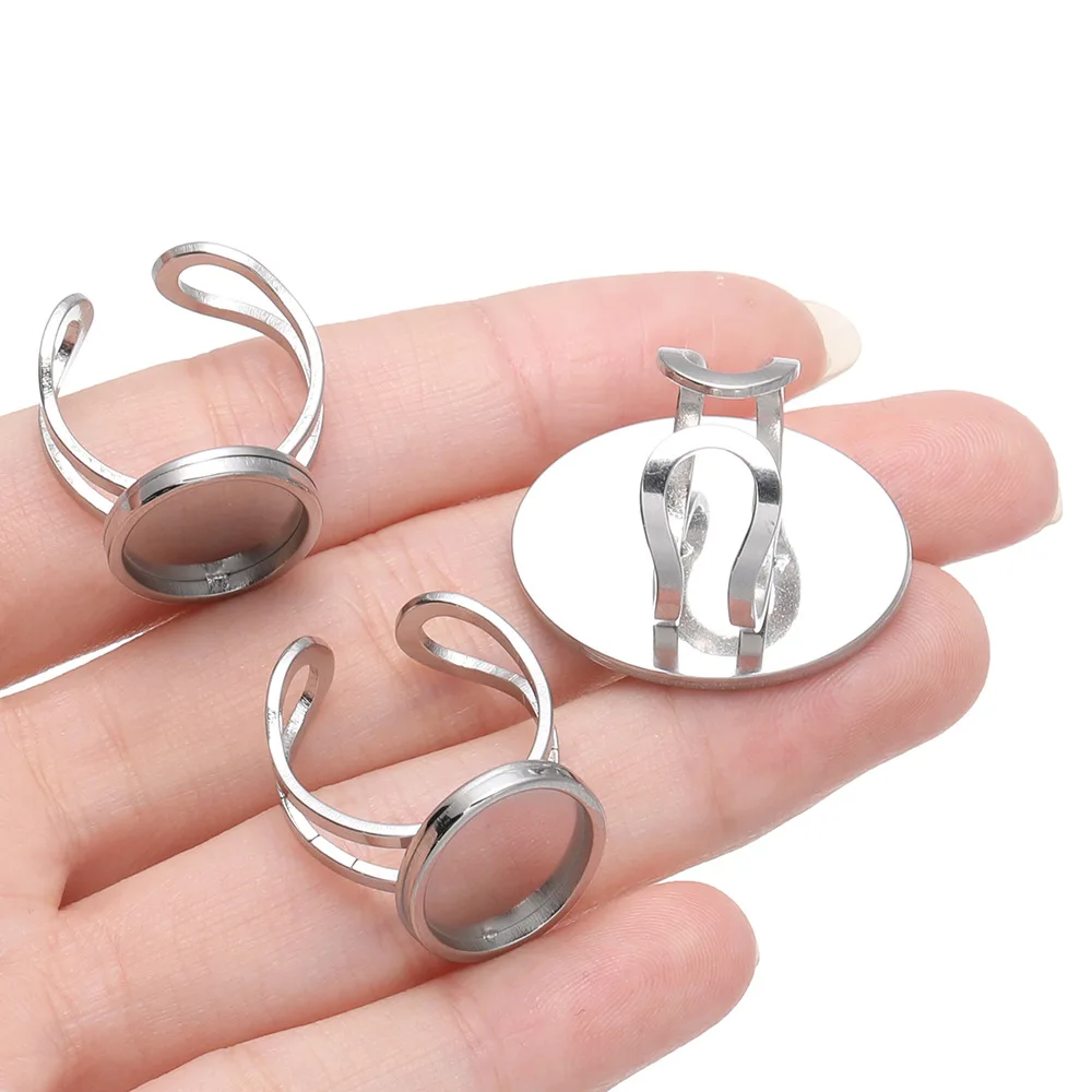 Фото 5Pcs New Stainless Steel Ring Holder with Concave Surface, Empty Holder, Welded Round Basin, Adjustable Ring, DIY Jewelry Tray №2