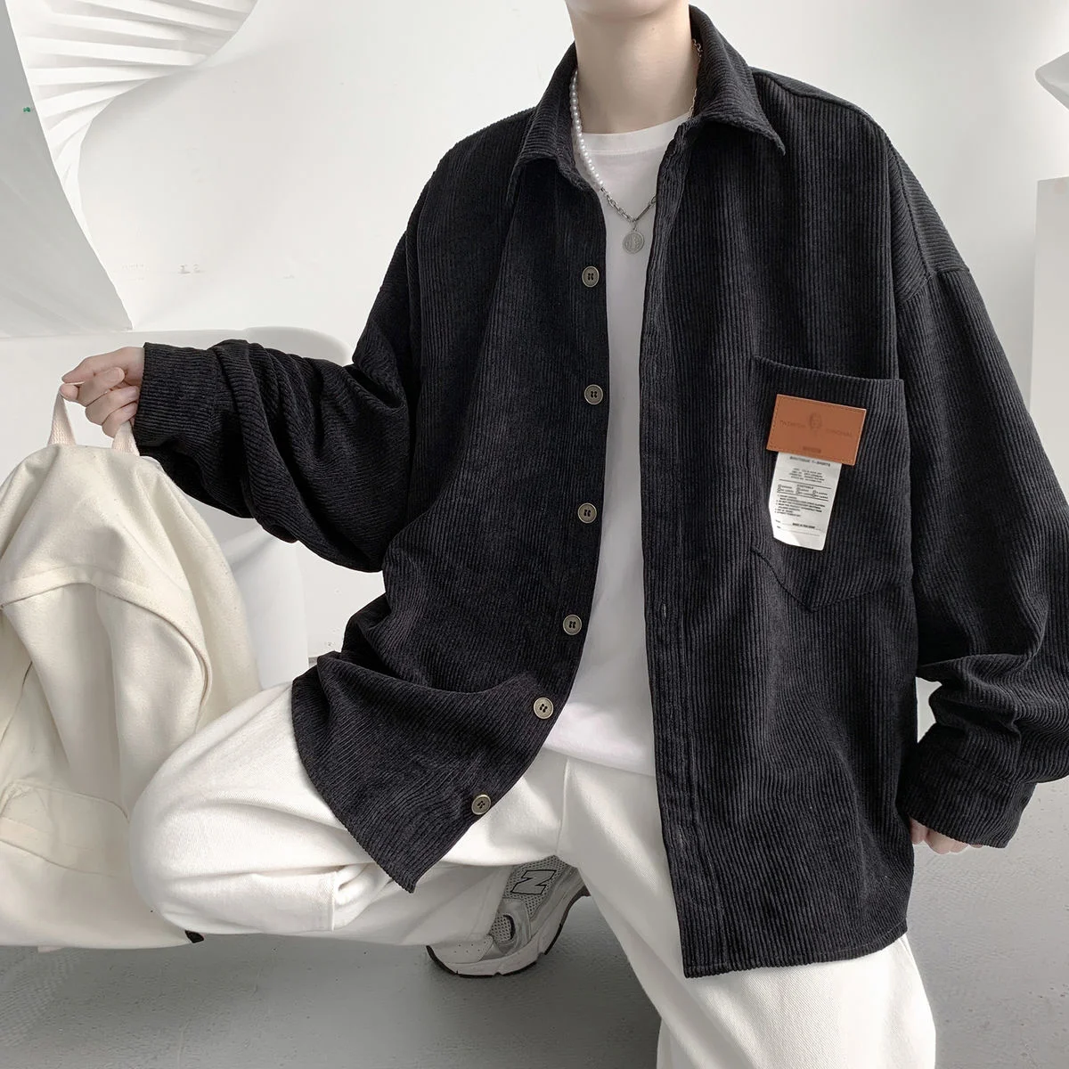 Kaus Pria korduking Korea Blus Pria Antik Kasual Lengan Panjang Atasan Mode Harajuku Pakaian Kardigan Longgar