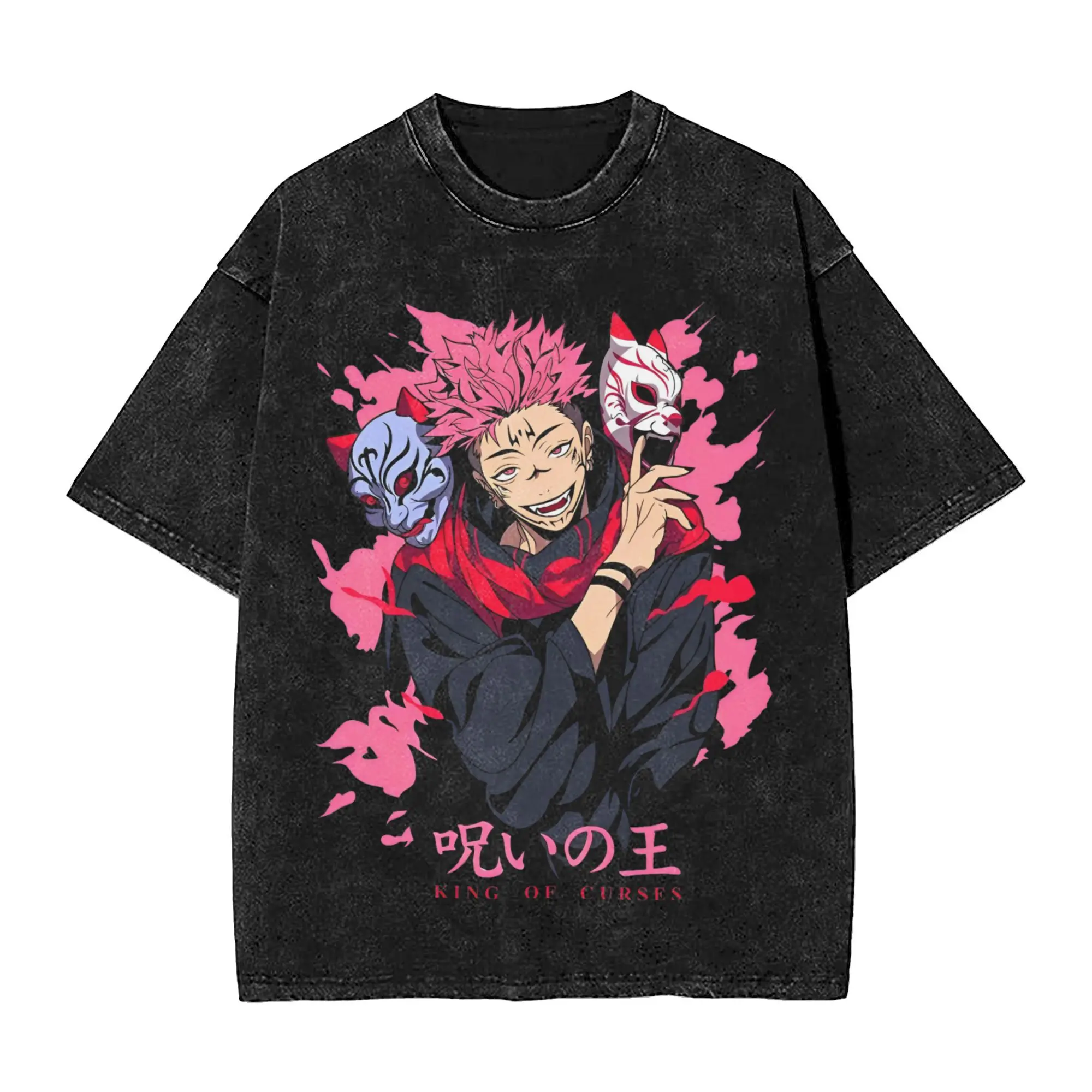 Стираная футболка Sukuna Splash Art - Jujutsu Kaisen Футболки в стиле хип-хоп Oversize Уличная одежда Хлопковые топы с графическим рисунком Футболка для мужчин и женщин