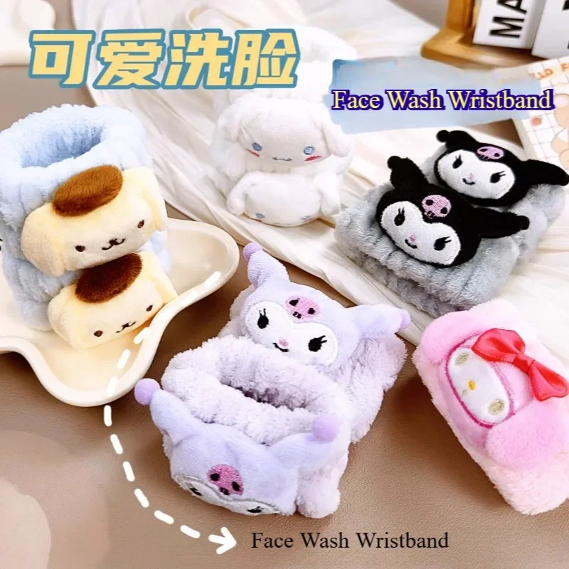 1 пара браслетов Sanrios Kuromi для мытья лица Cinnamoroll, мягкий ремешок на запястье с героями мультфильмов, водопоглощающий влагостойкий браслет-манжета, подарки
