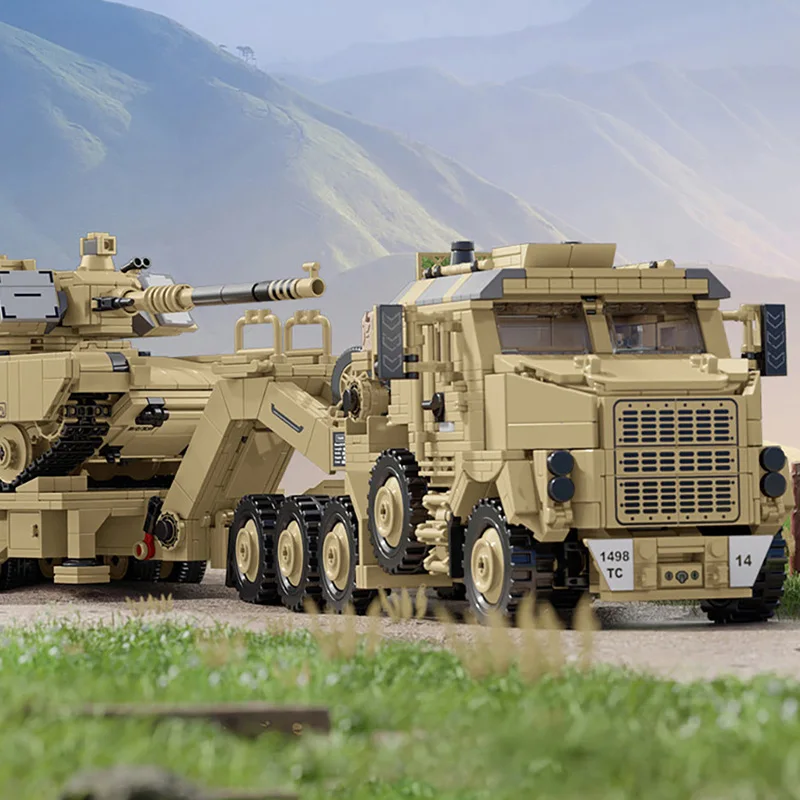 Фото Военный армированный автомобиль M1070, модель танка, транспортное средство, строительные блоки, Вторая мировая война, армейский прицеп, кирпичи, игрушки, подарок для детей, 3482 шт. №2