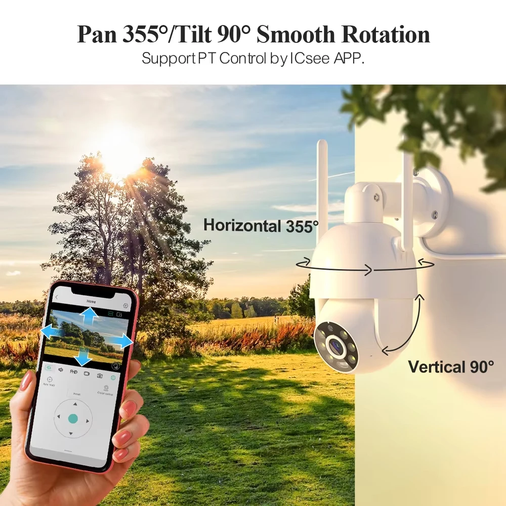 Фото Techage 5MP UHD 4K беспроводная камера наружная PTZ скоростная купольная Wi-Fi камера красно-синяя световая сигнализация обнаруже №5
