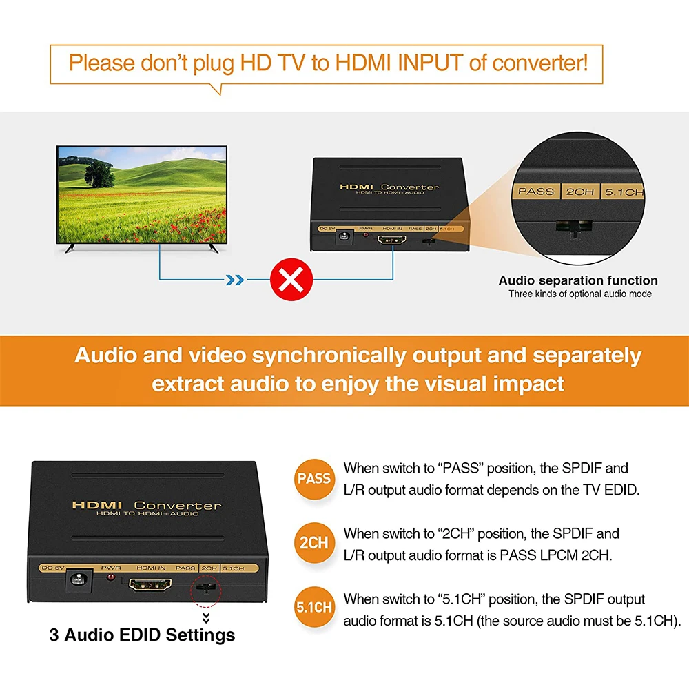 Адаптер для экстрактора звука HD в HD + аудио (SPDIF + RCA LR Stereo) для Fire Stick Xbox PS5, поддержка 3D HDCP2.2 18Gpbs (art.: 3920c2abc7f41) - 3920c2abc7f41
