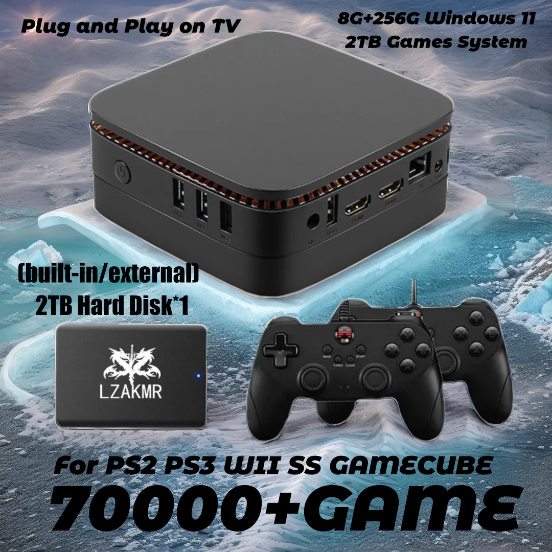 Новая ТВ-приставка для видеоигр Plug And Play 99999 + Game 8G + 128G Windows 11 2 ТБ HDD, ретро игровая система для PS2/PS3/WII/SS/GAMECUBE/SS/PSP