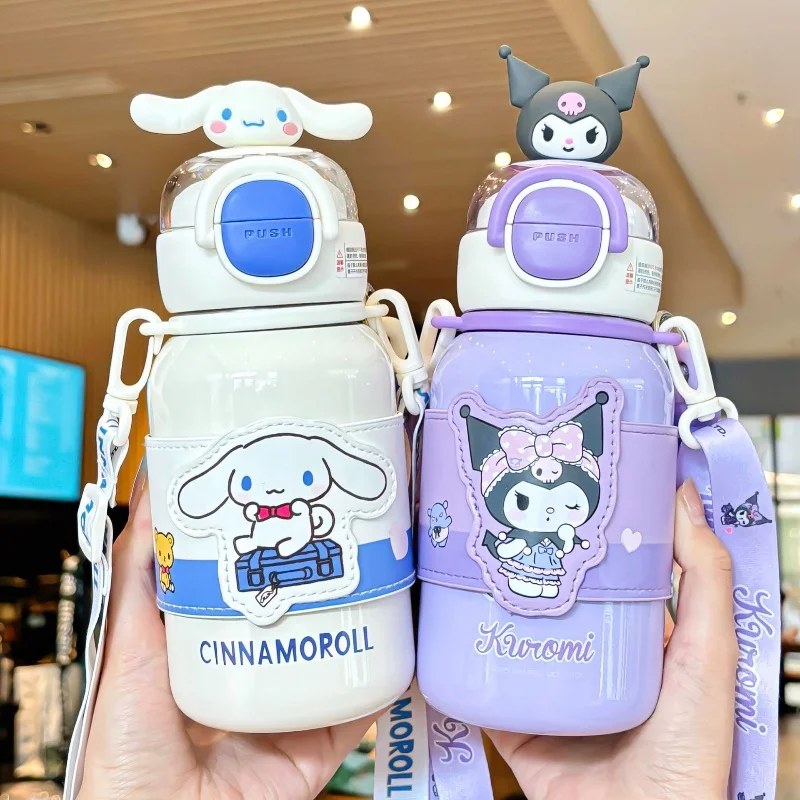 Фото Новая изолированная чашка Sanrio из нержавеющей стали Melody Kuromi Cinnamoroll Pochacco, портативная уличная соломенная чашка с героями мультфильмов, периферийные устройства в стиле аниме №2