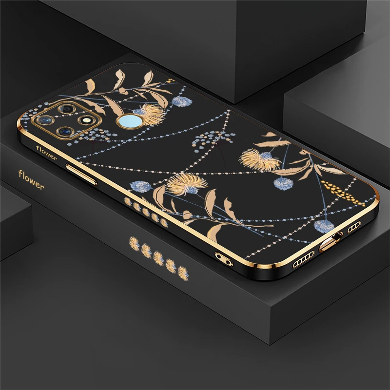 Чехол для телефона OPPO Realme V5 5G V13 V25 K7X X7 Pro X Q5 Q3 Pro Carnival Q3i Противоударный чехол с цветочным принтом и роскошным покрытием