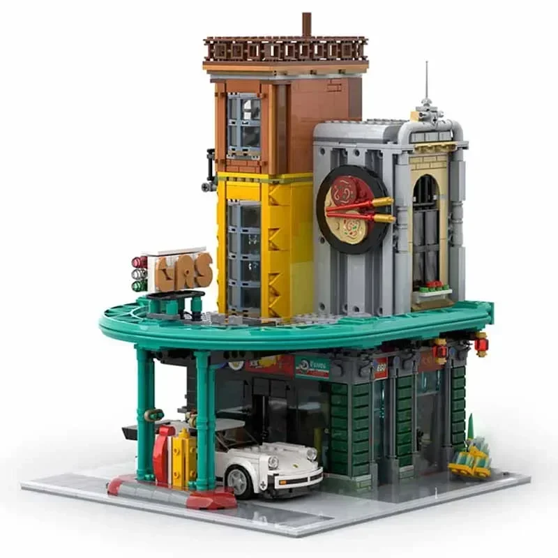 Фото Moc строительные блоки модульный вид на улицу АЗС технические кирпичи DIY сборка строительные игрушки для детей праздничные подарки №3
