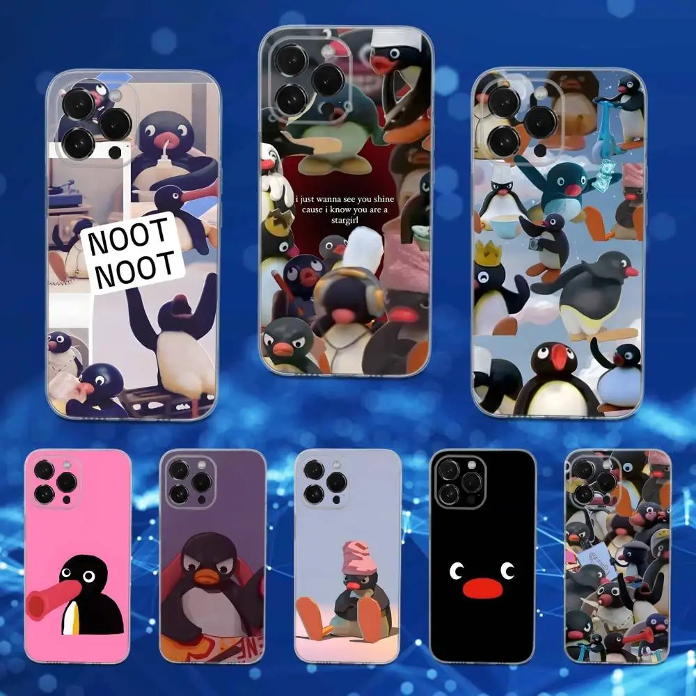 Чехол для телефона Cute Art Pingu Penguin для iPhone 16,15,17,14,13,12,11 Pro, Max, Plus, X, XS, XR, SE, мини-прозрачный мягкий чехол