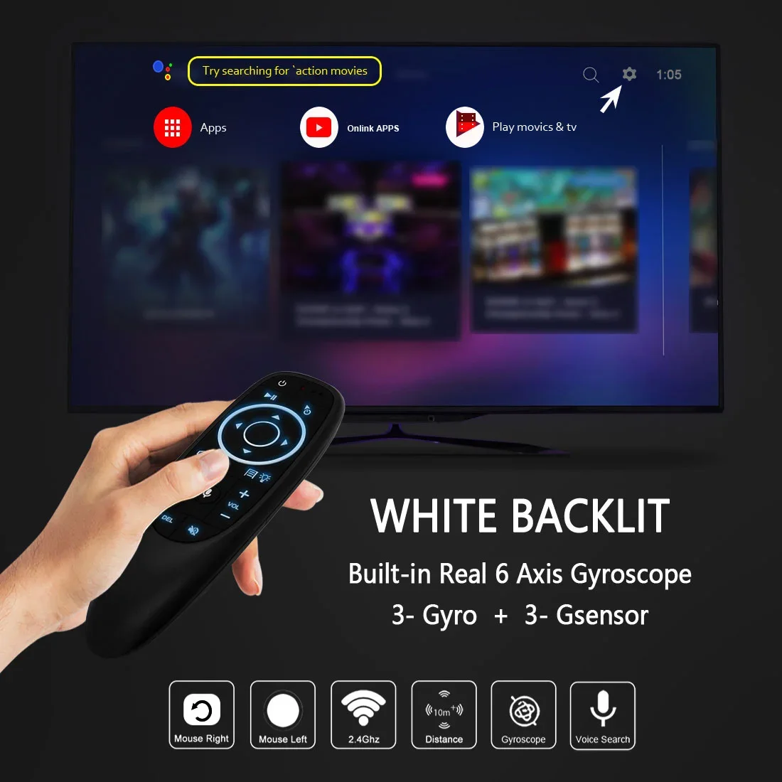 Фото G10S roku para la TV 2,4 г Air Mouse Smart TV Set Top Box Голосовой инфракрасный гироскоп с дистанционным управлением Air Mouse №3