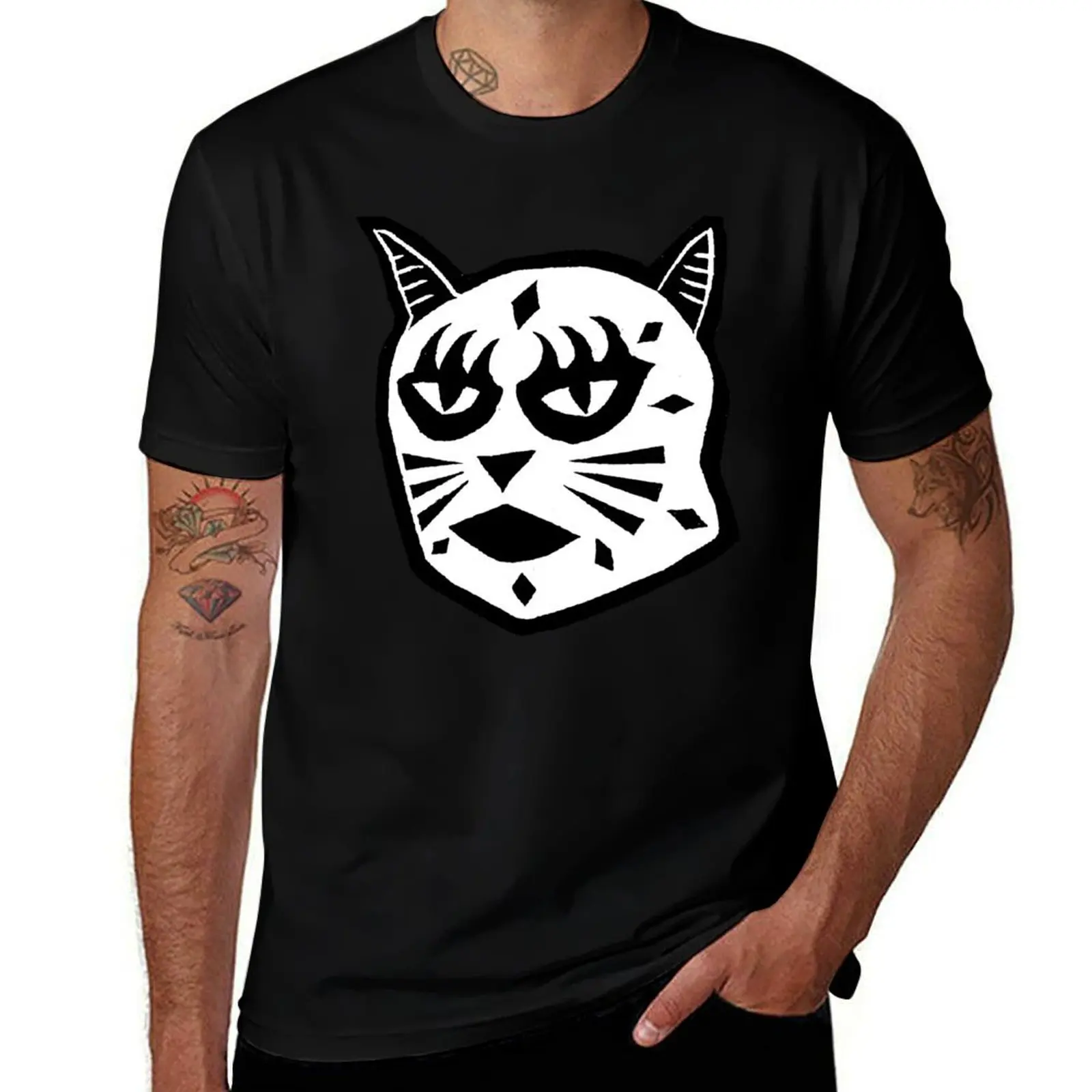 Gato Libre-B&W- футболка с принтом Linocut, мужская футболка, мужские футболки, хлопковая футболка