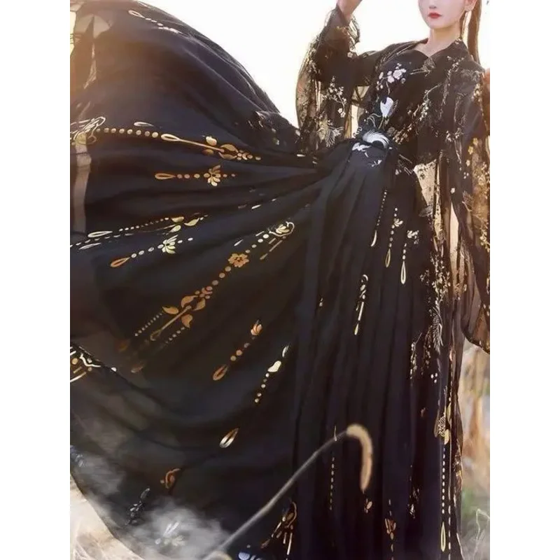 Традиционные китайские женские костюмы Hanfu для народных танцев, платья сказочной принцессы, одежда для косплея для девочек в стиле ретро, черно-белая журавль