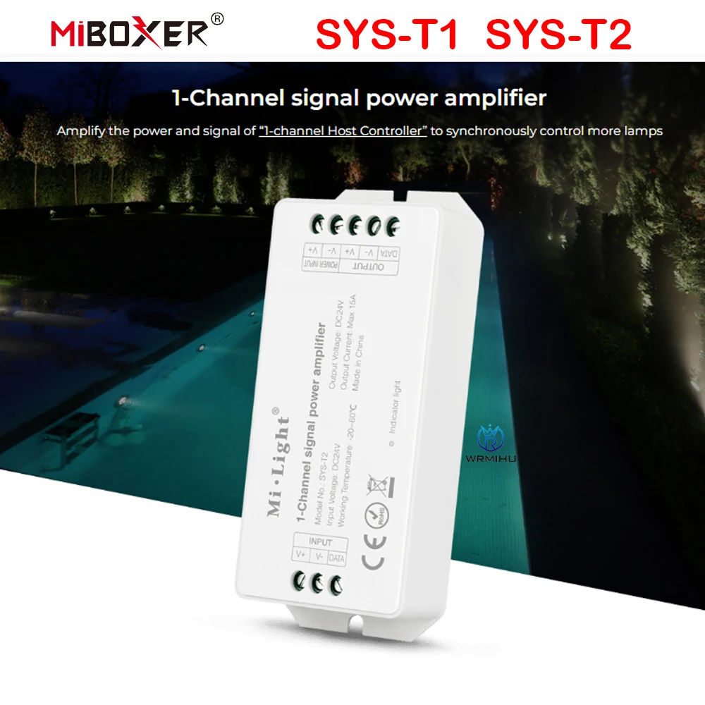 Miboxer SYS-T1 1-канальный хост-контроллер женский 1-канальный усилитель мощности сигнала DC24V 15A DMX51 2,4G Управление Wifi APP Voice