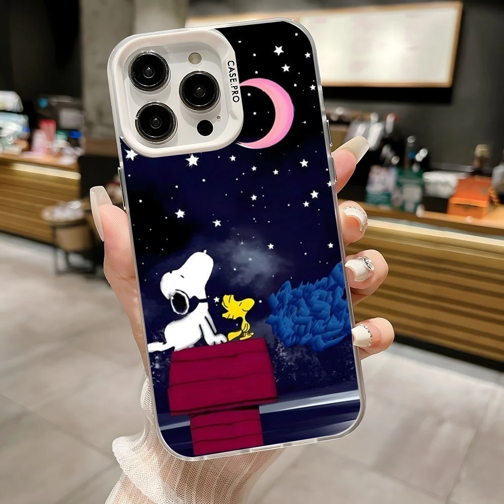 Фото S-Snoopys милый мультяшный чехол для телефона цветной серебристый модный чехол для телефона IPhone 16, 15, 14, 13, 12 Pro Max 11, 2024, модная пара №4