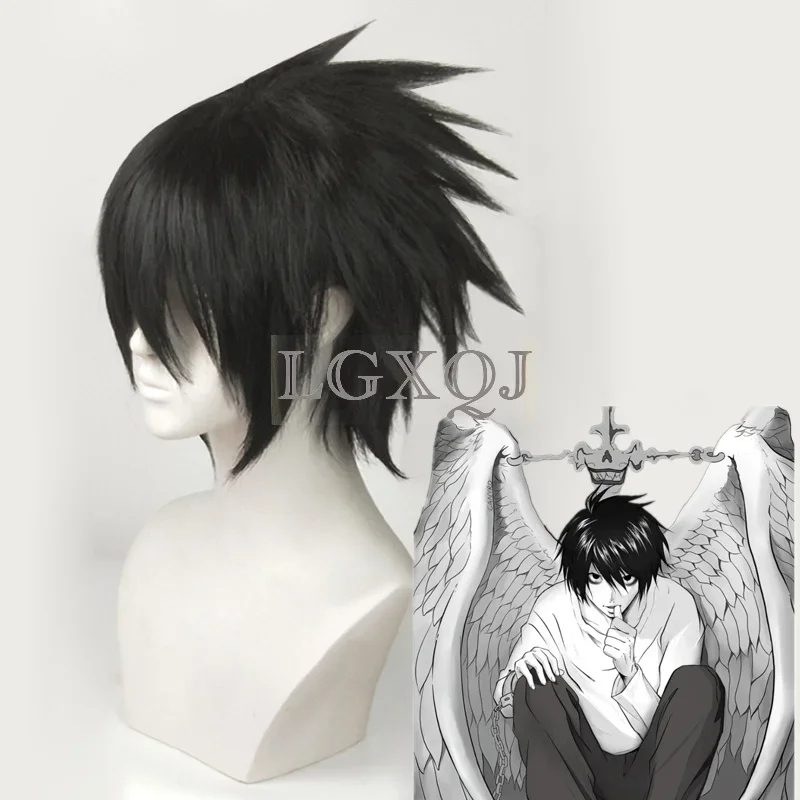 Парик для косплея L.Lawliet, аниме Death Note L, черные термостойкие синтетические волосы, парики для косплея Misa Amane, вечерние парики + бесплатная шапочка для парика