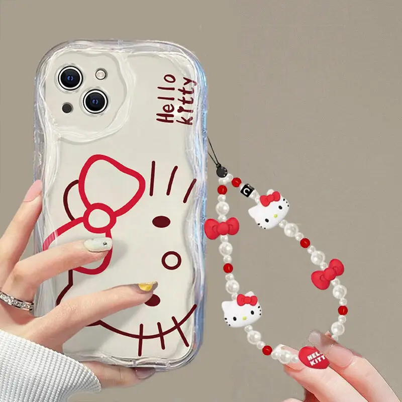 Фото Sanrio With Red Bows Hello Kitty Chain Case For Realme 11 12 Pro Plus 13 Pro Max Note 60 C63 C67 C65 C53 Cover Funda Silicone №3