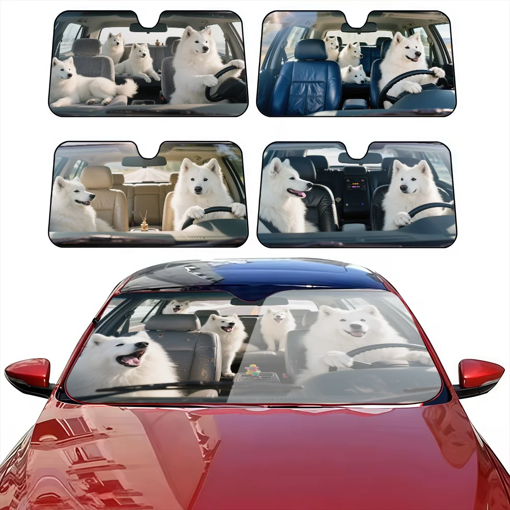 Dog driver Samoyed Забавный крутой автомобильный солнцезащитный козырек на лобовое стекло с защитой от ультрафиолета, передний солнцезащитный козырек, внутреннее охлаждение для автомобиля