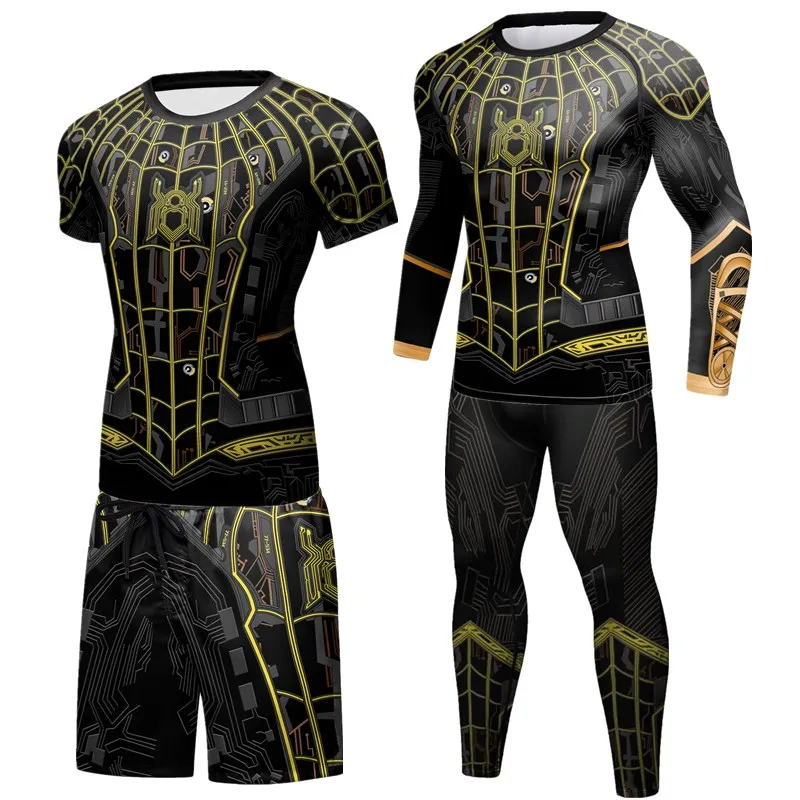 Фото Компрессионный спортивный костюм MMA Rashguard, боксерские майки, мужские бриджи, шорты для фитнеса, тренажерного зала, тренировок, набор Boxeo №1