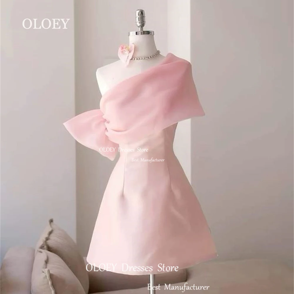 OLOEY, элегантные розовые короткие коктейльные платья на одно плечо, короткие мягкие платья из органзы с рукавом и бантом для свадебной вечеринки, стандартные