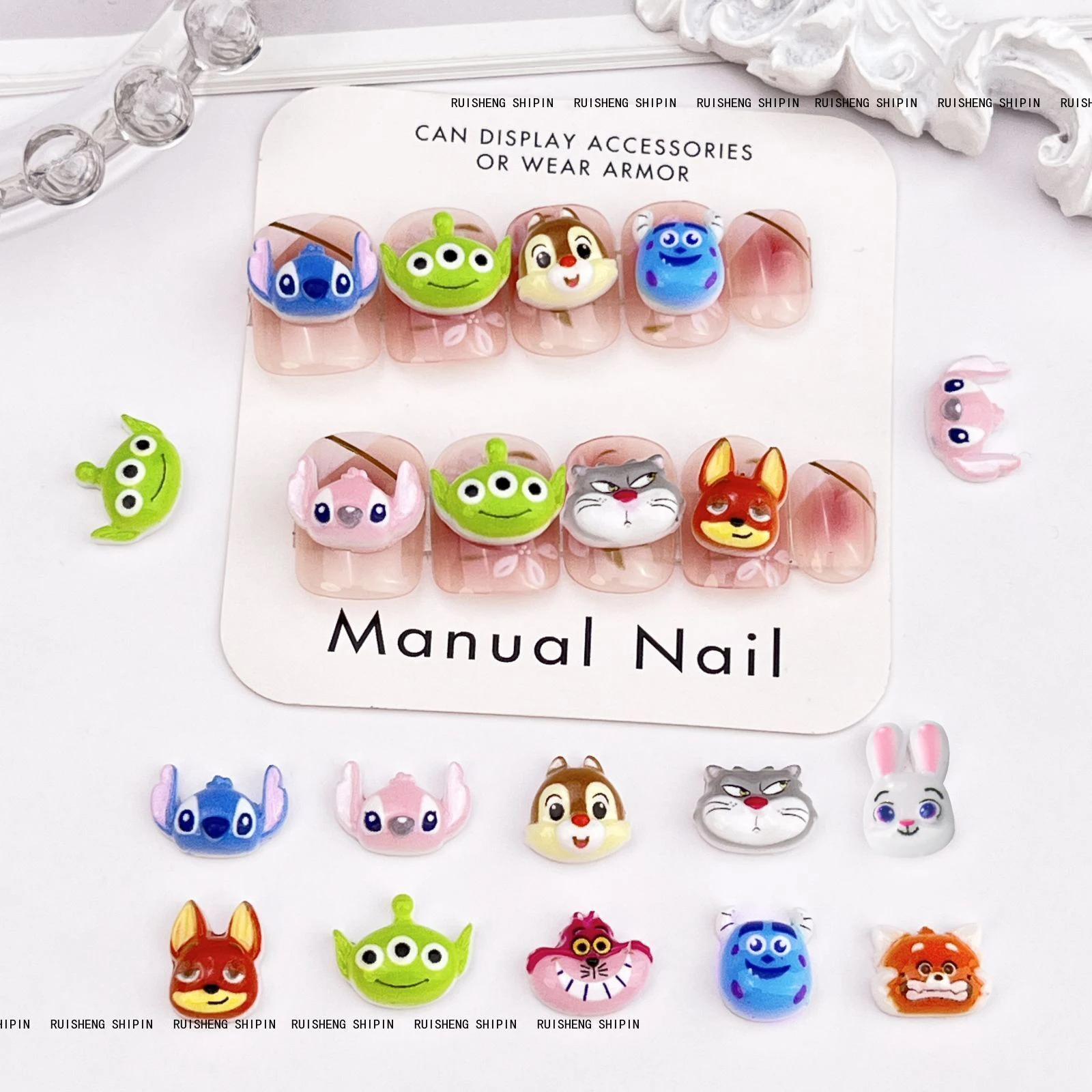 Фото 50Pcs Mini Cartoon Animal Cute Nail Charms 3D Resin Big Eared Monster Fox Rabbit DIY Scrapbook Nail Phone Case Crafts Deco Parts №4