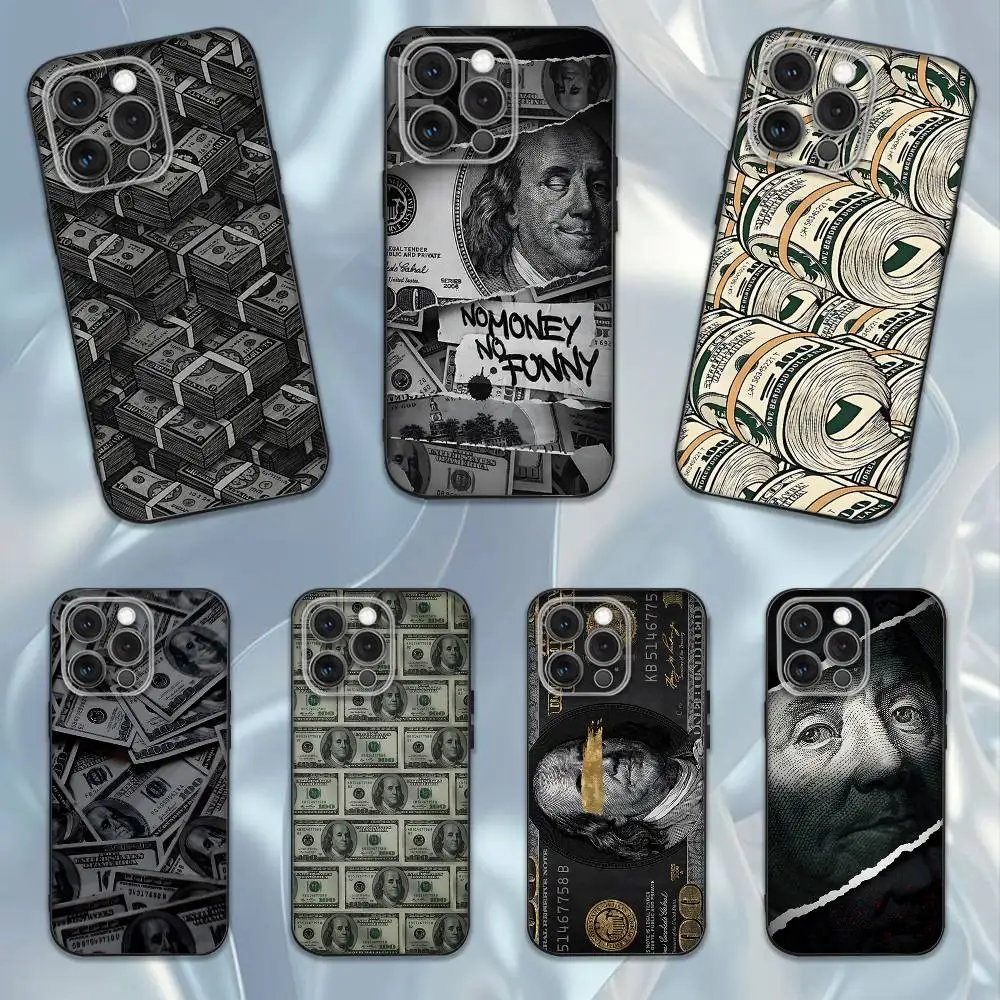 Чехол для телефона Money Dollars Cash Adri для iPhone 16e,16,15,14,13,12,11,Pro,X,XS,Max,XR,Plus,Mini Soft Black Cover
